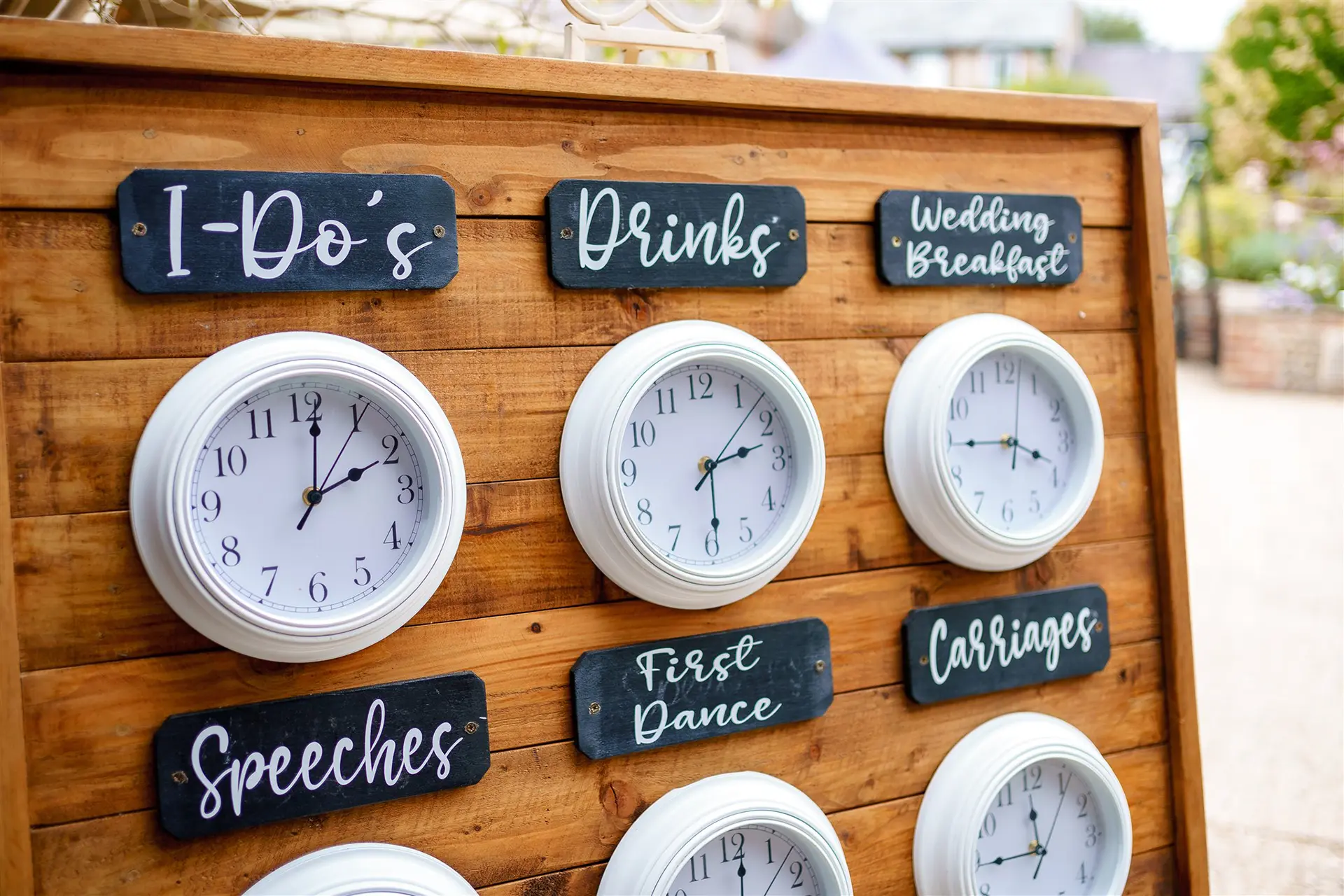 upwaltham barns wedding props clocks