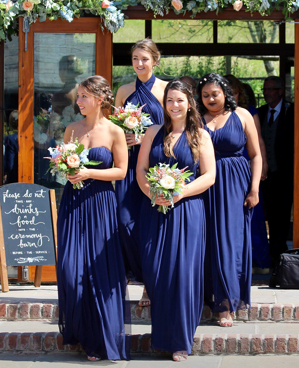 navy bridesmaids dresses upwaltham barns
