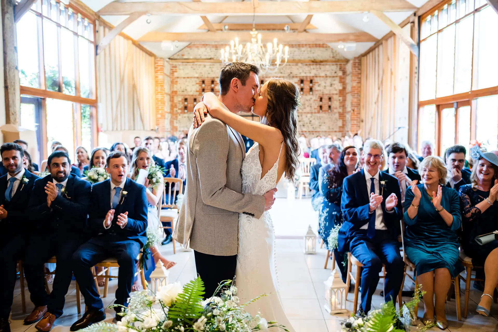 upwaltham barns wedding gallery ceremonies couple kiss
