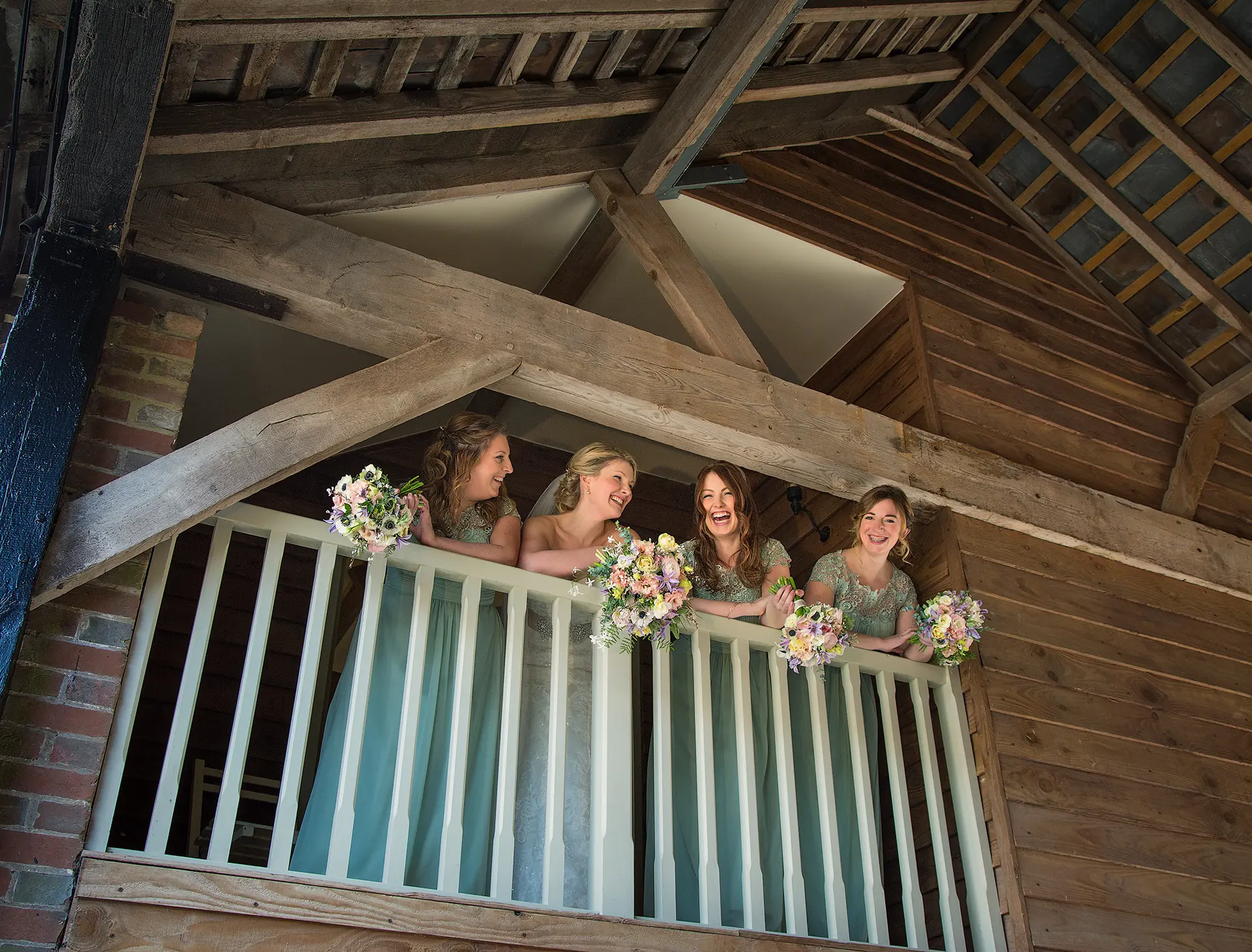 upwaltham barns wedding gallery jasmine cottage bridesmaids balcony