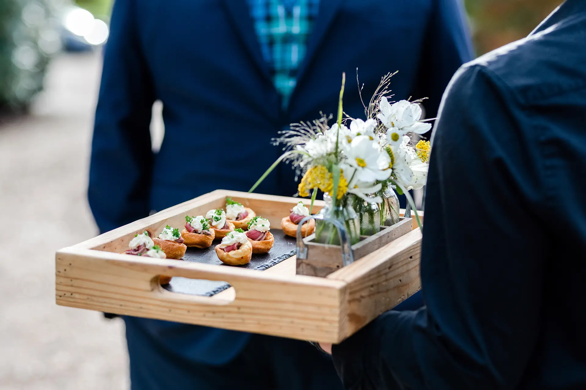 upwaltham barns wedding sustainability canapes tray