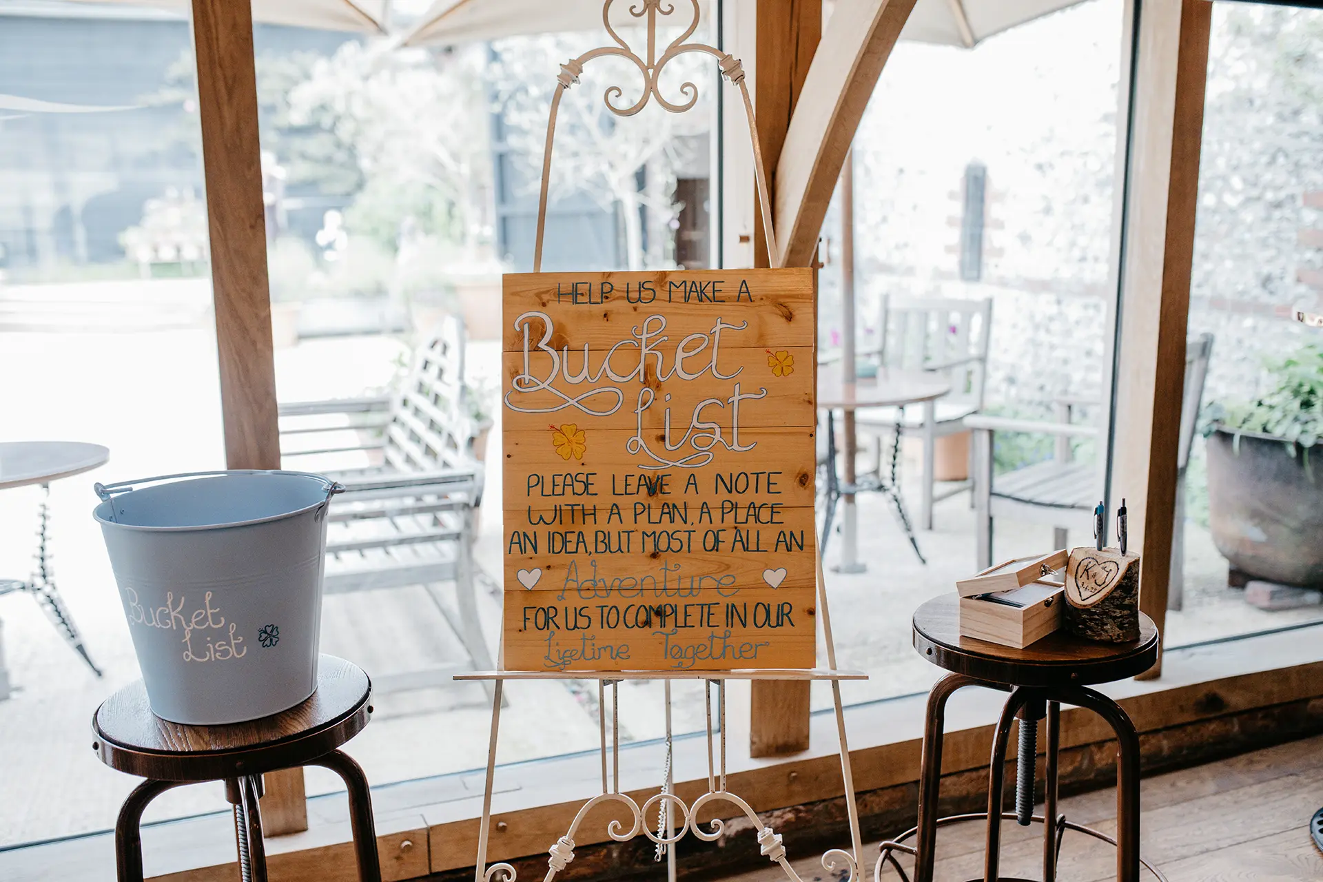 upwaltham barns wedding guest book buckets