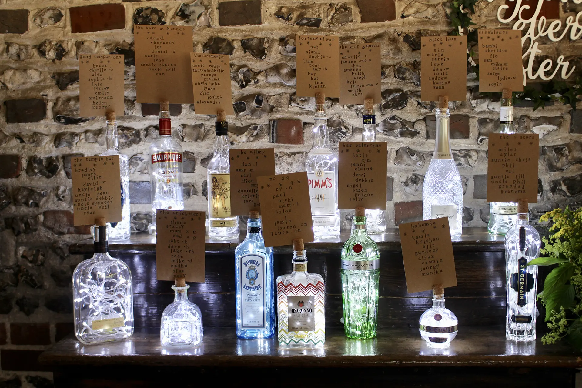 upwaltham barns wedding spirit bottles