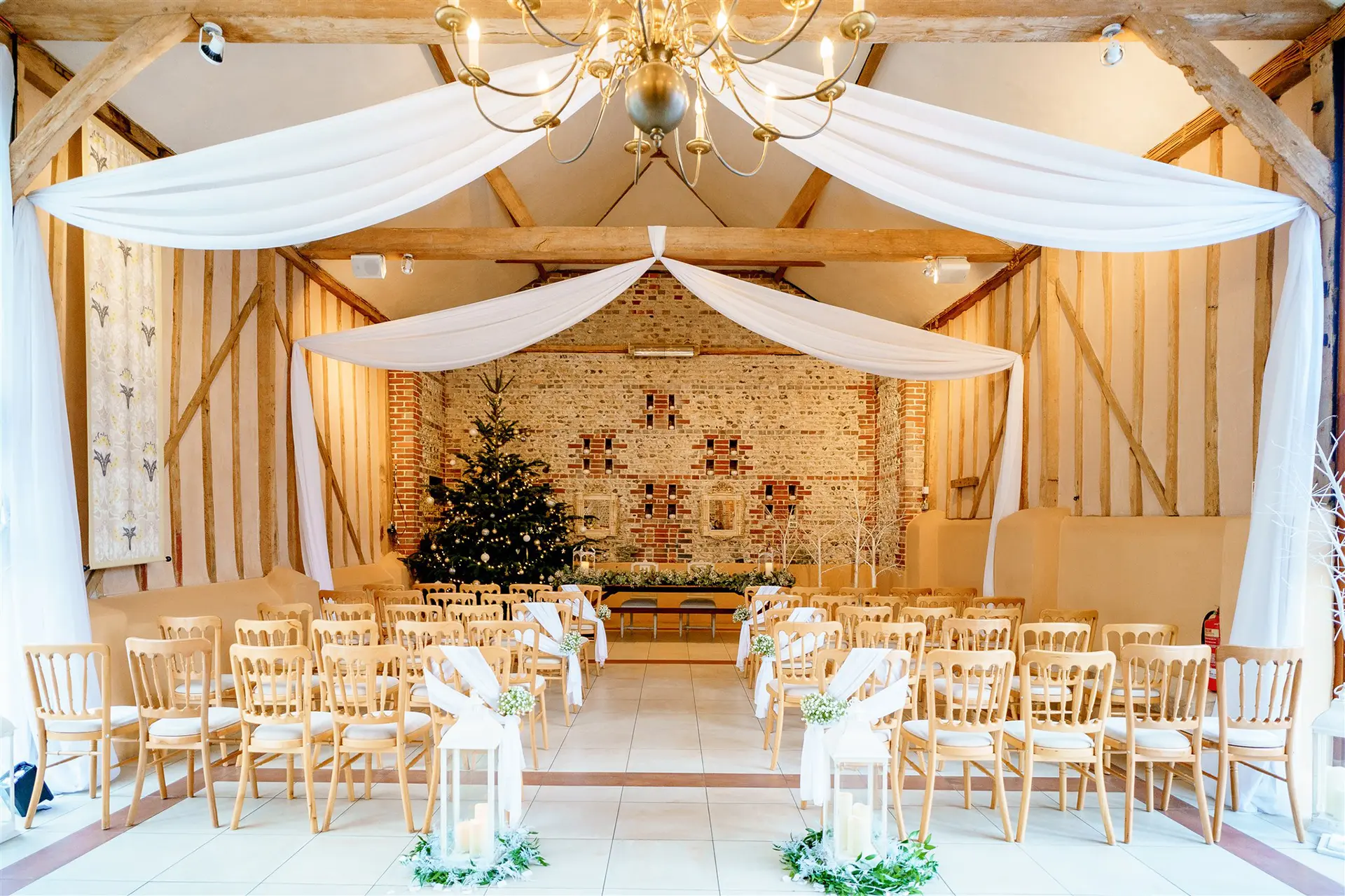 Upwaltham Barns east barn ceremony christmas winter wedding