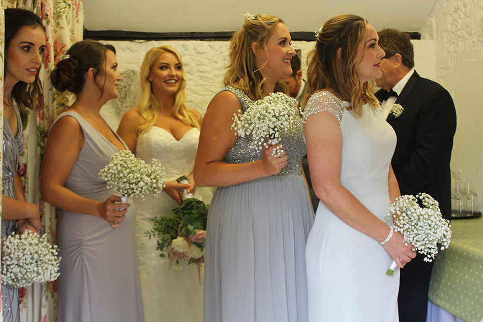 bride and bridesmaids Upwaltham Barns