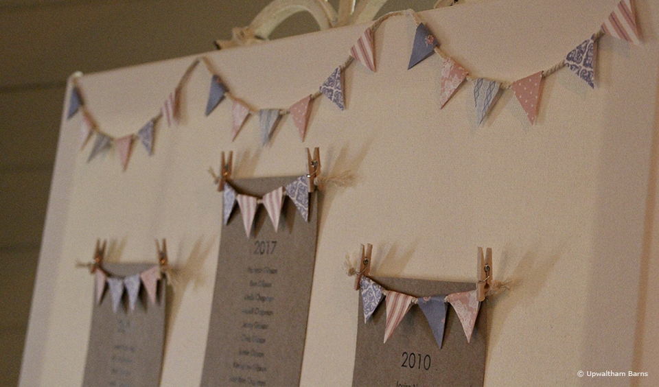 9.seating plan wedding ideas bunting upwaltham barns