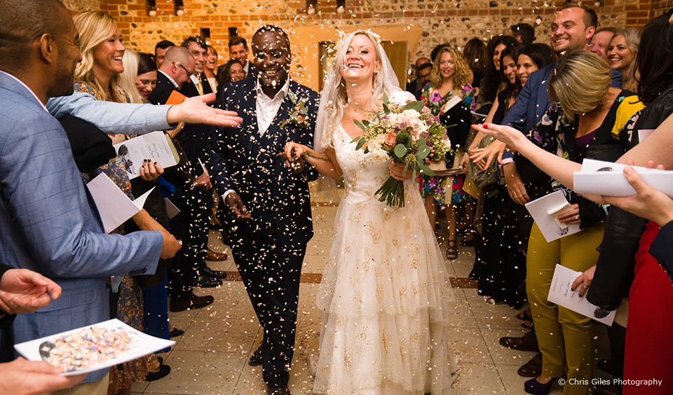 bride groom confetti upwaltham barns