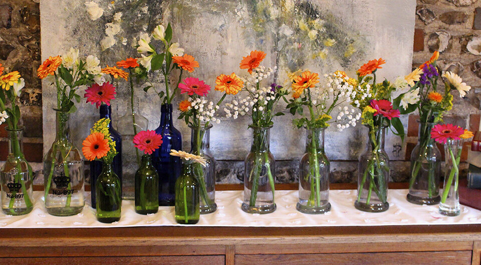 bright floral decorations upwaltham barns