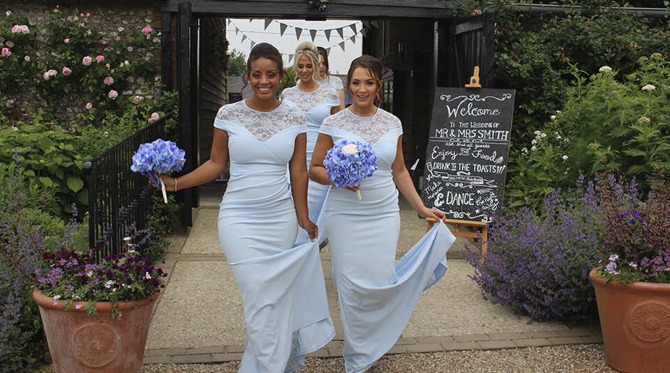 dusty blue bridesmaids upwaltham barns