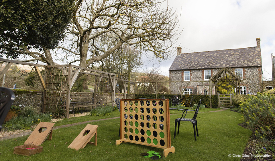 giant garden games wedding reception upwaltham barns