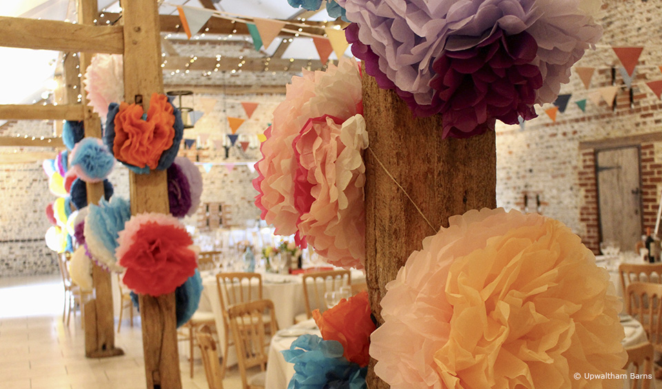 pom poms wedding decor upwaltham barns