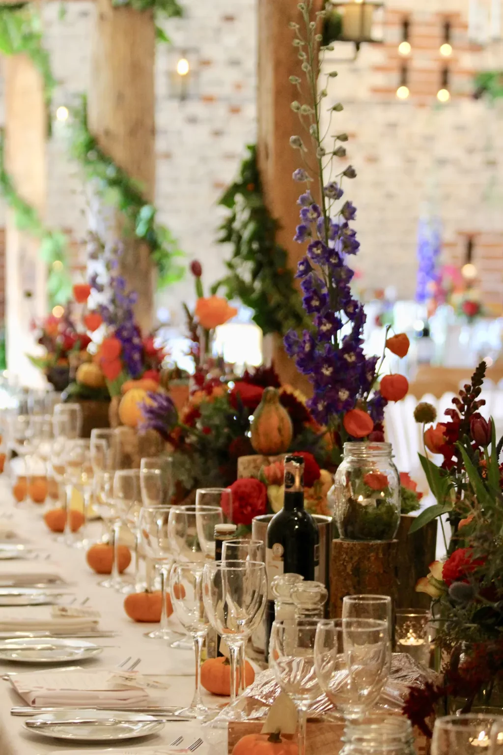 upwaltham barns wedding gallery autumn table detail pumpkins