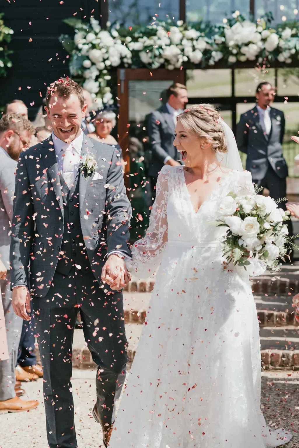 upwaltham barns wedding gallery courtyard confetti