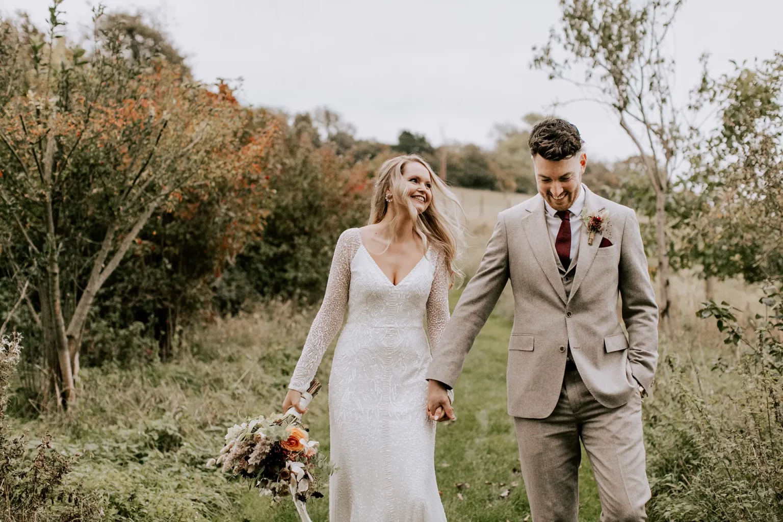 upwaltham barns wedding gallery winter couple walk