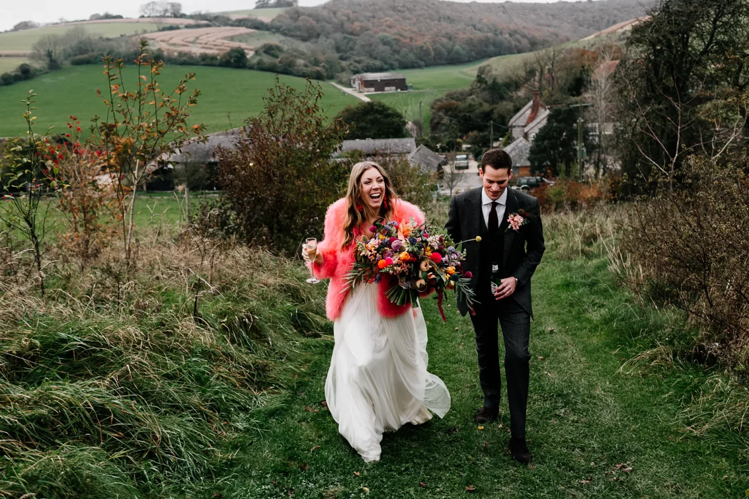 upwaltham barns wedding gallery winter couple walk