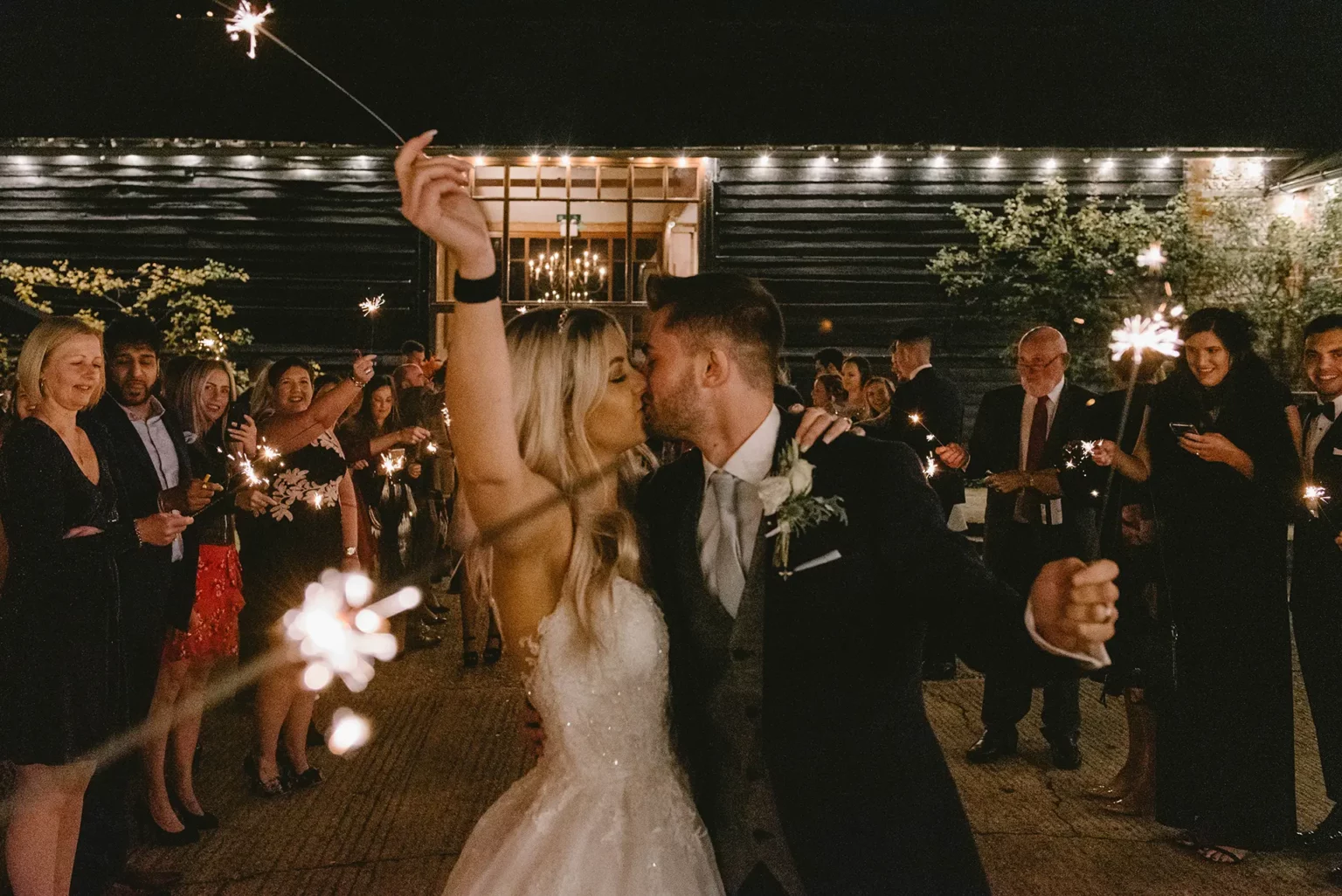 upwaltham barns wedding gallery winter sparklers