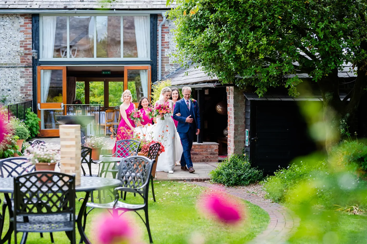 upwaltham barns wedding gardens snug bride father