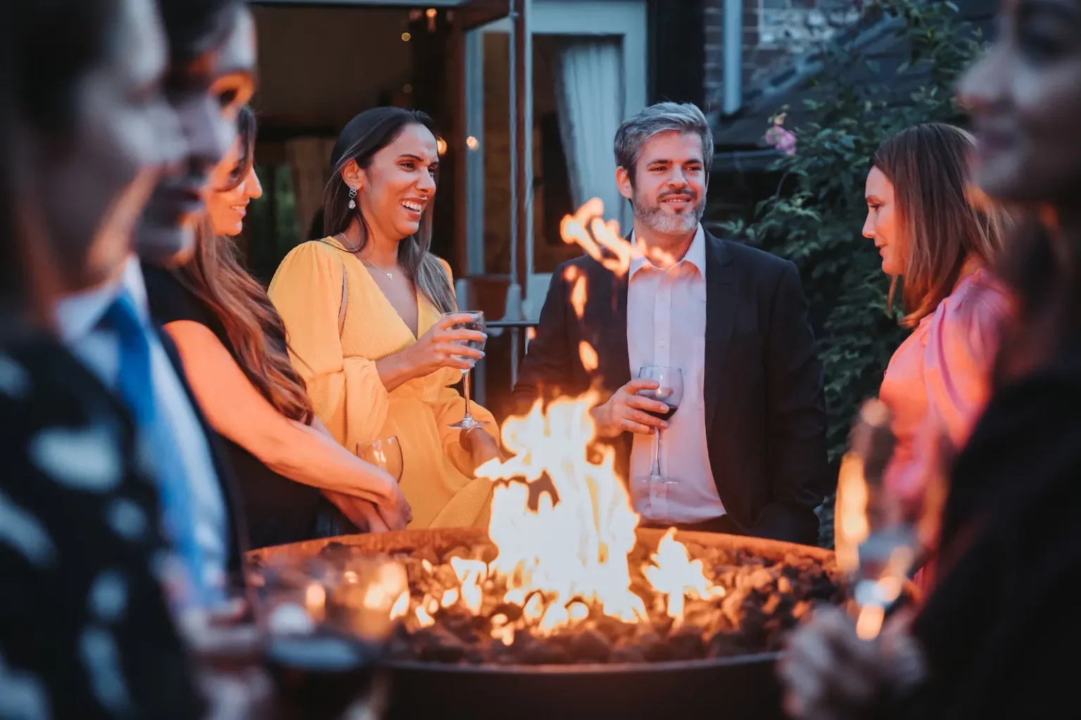 upwaltham barns wedding gardens snug fire pit guests