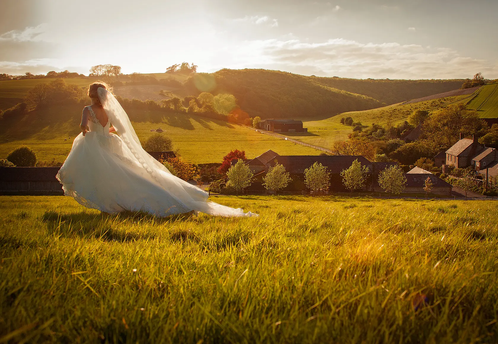 upwaltham barns wedding venue bride fields
