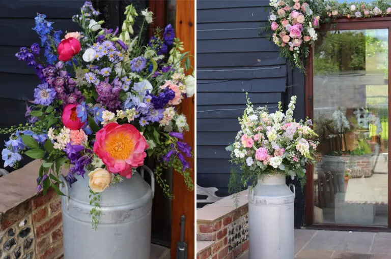 4.Spring wedding flowers metal containers upwaltham barns