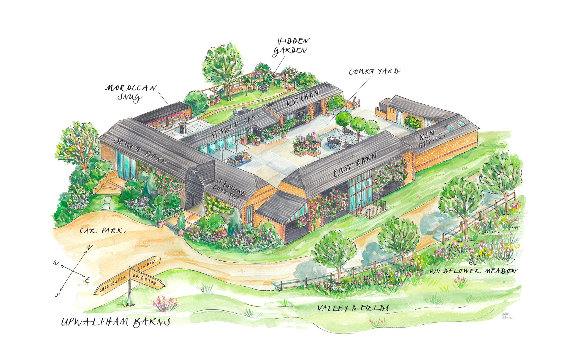 upwaltham barns wedding venue map