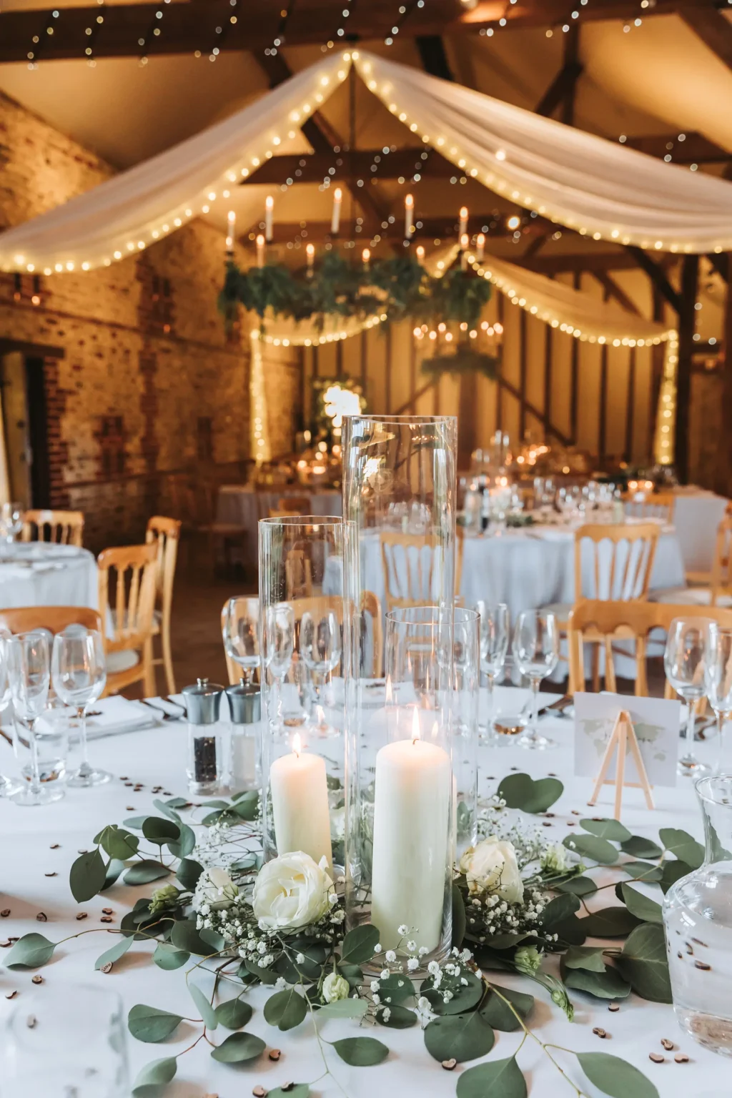 Upwaltham Barns South Barn wedding breakfast setup