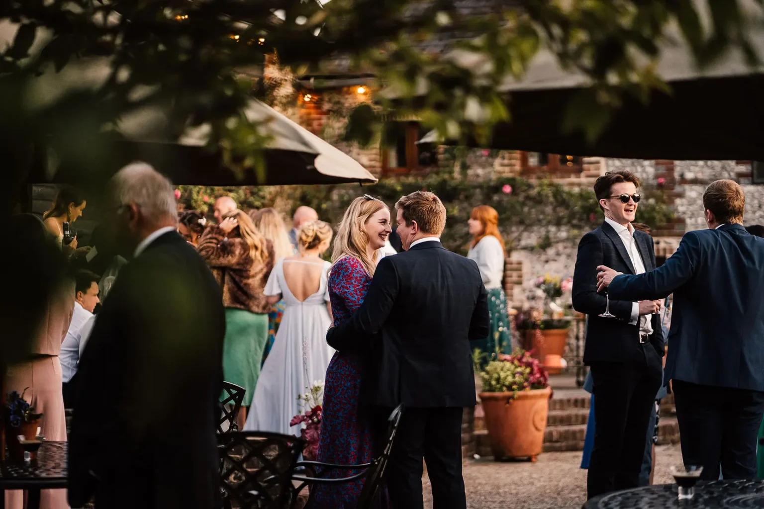 Upwaltham Barns gardens wedding reception