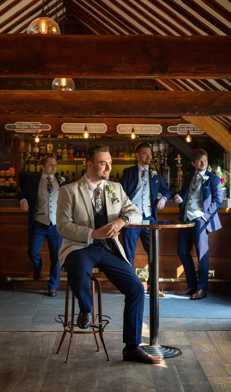 Upwaltham Barns groomsmen at The Stable Bar