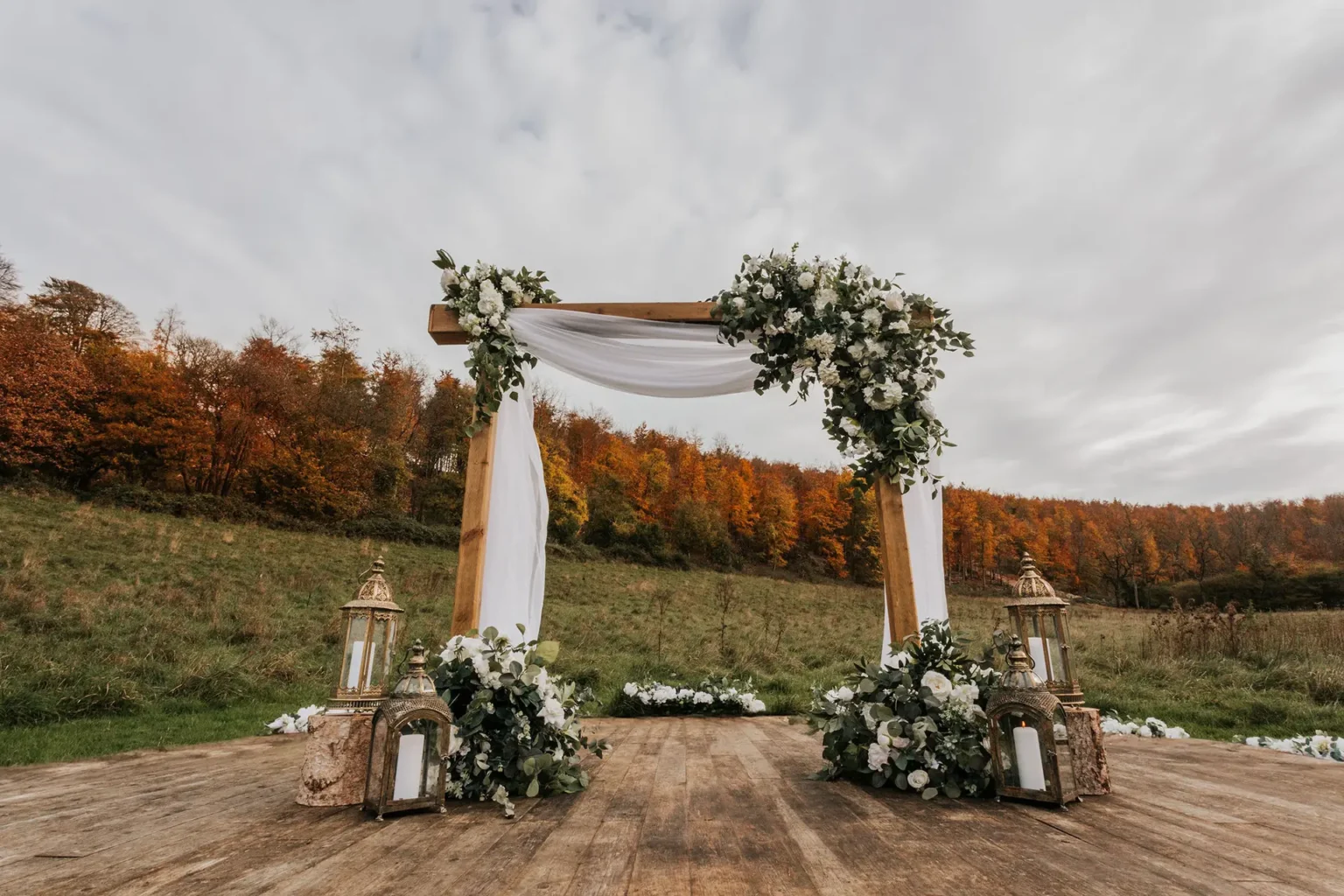 Upwaltham Barns wild wedding ceremony setup