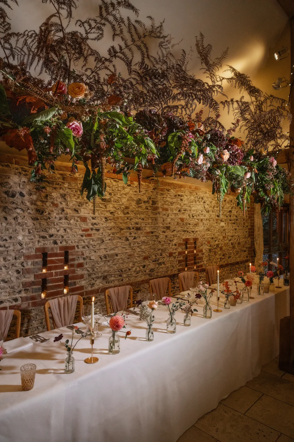 Upwaltham Barns wedding breakfast setup