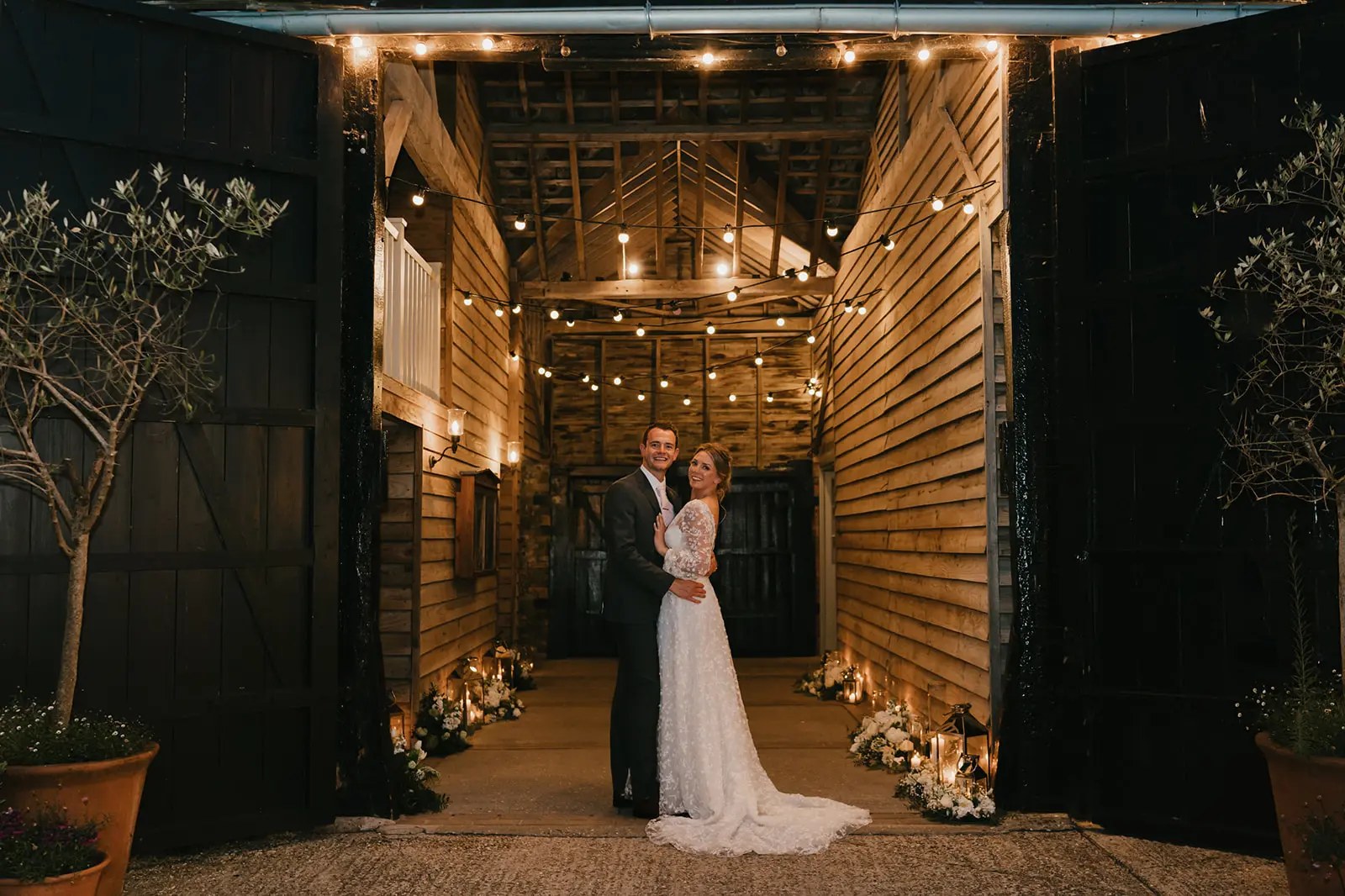 Upwaltham Barns wedding bride and groom