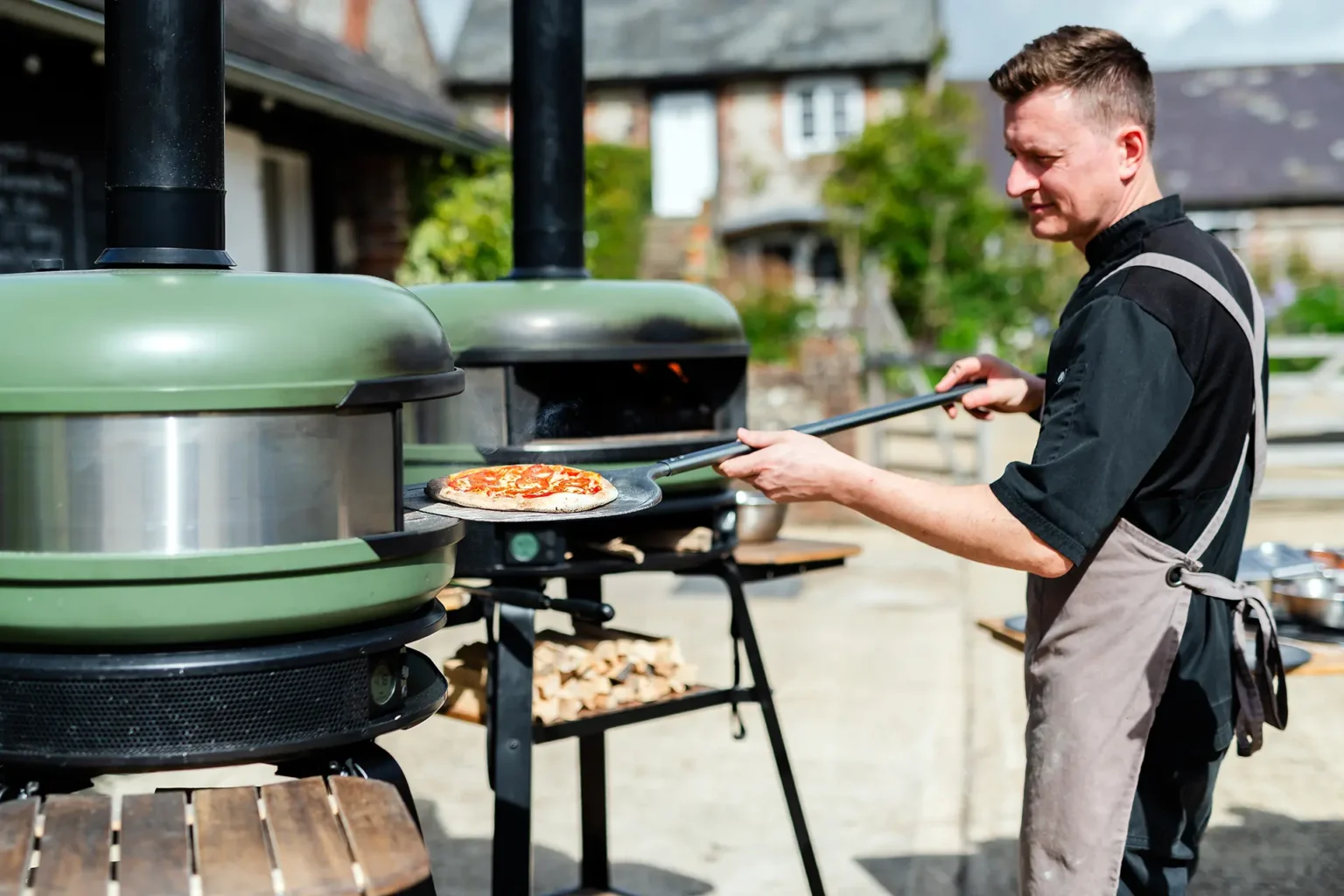 Upwaltham Barns wedding catering pizza