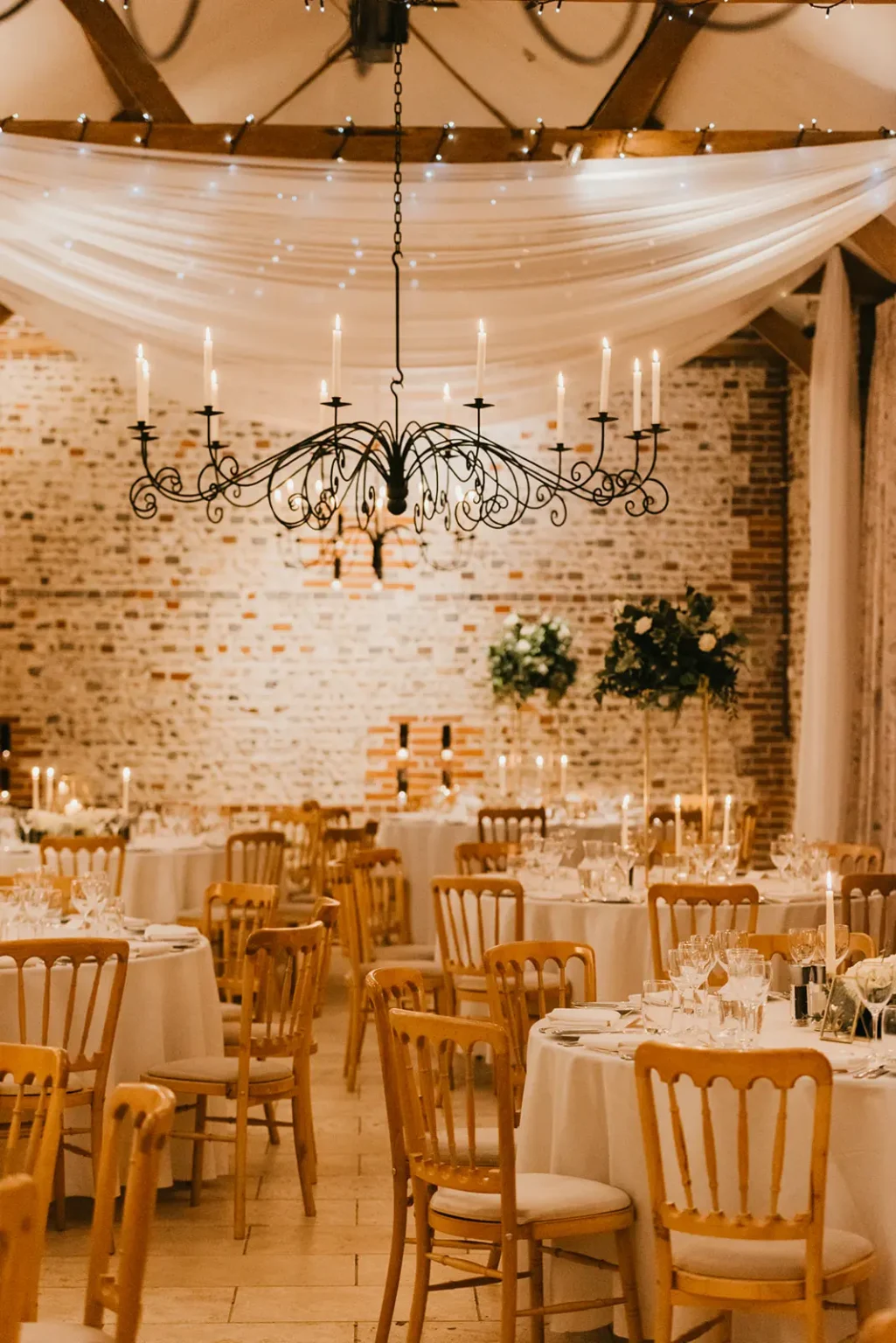 Upwaltham Barns wedding reception setup